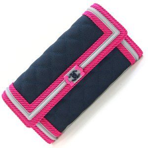CHANEL Pink Leather Logo Wallet